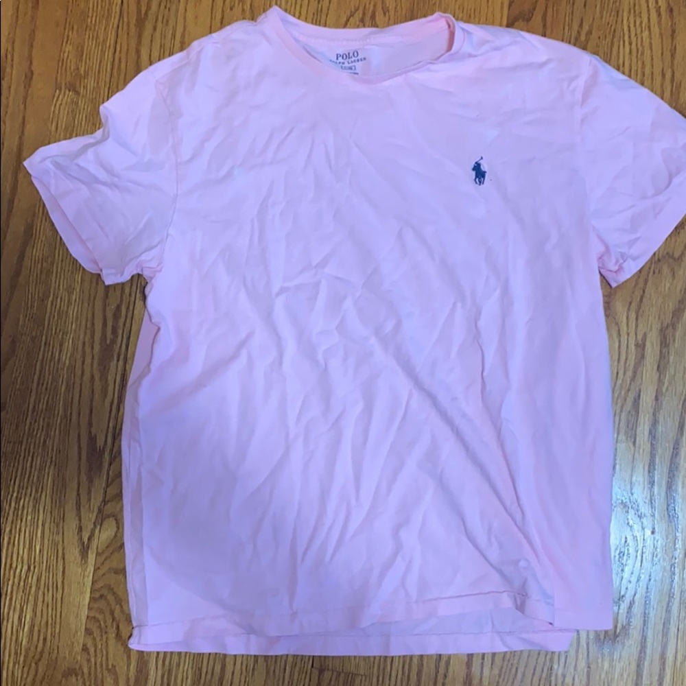 PINK POLO RALPH LAUREN SHIRT LARGE. FAIR CONDITION